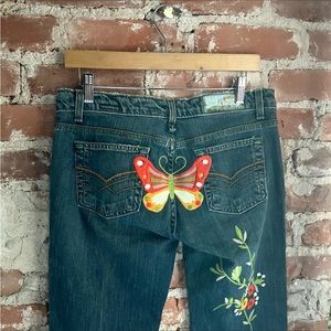 Vintage Y2K Embroidered Butterfly Flare Dark Wash Jeans